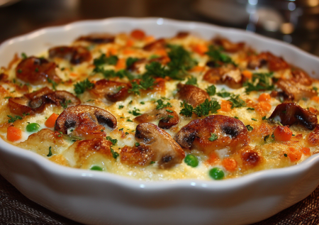 Овощи и грибы отправляю в духовку — через 20 минут готов воздушный пудинг: нежный, сливочный, с сырной корочкой