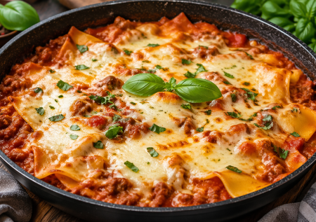 Когда надоели макароны, готовлю лазанью по-ленивому — всё в одной сковороде и быстро. Получается сочное и по-настоящему шикарное блюдо