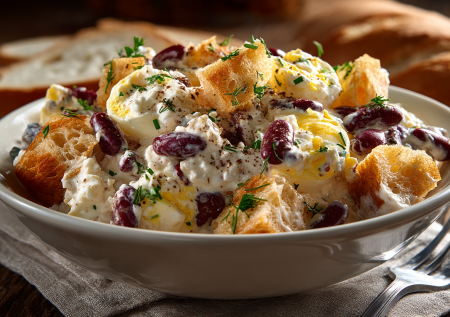 Натираю плавленые сырки и кидаю в салатник фасоль — салат «Нежданчик» за 5 минут: сытнее оливье и проще винегрета