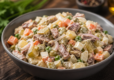 Салат «Мужской оливье» часто делаю вместо классики — пару штрихов, и вкус становится ярче