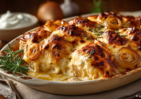Индейка по-французски — в сметане, с луком и сырной шапкой, готово за 30 минут, сочнее и нежнее курицы