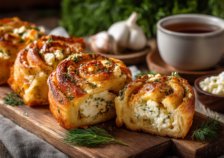 400 г творога и стакан кефира — через 25 минут на столе «спиральки»: воздушные, слоистые, с зеленью и чесноком, ароматнее хачапури