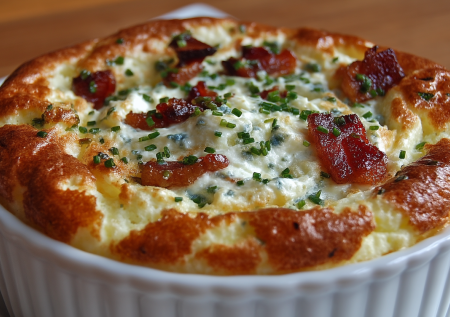 Взбиваю белки в пену — через 35 минут суфле готово, воздушное, нежное, с беконом и сыром