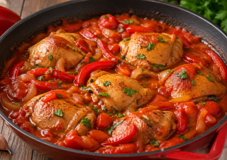 Забыла про скучную курицу: готовлю по-баскски — с перцем, томатами и чесноком, получается ярко и очень сочно