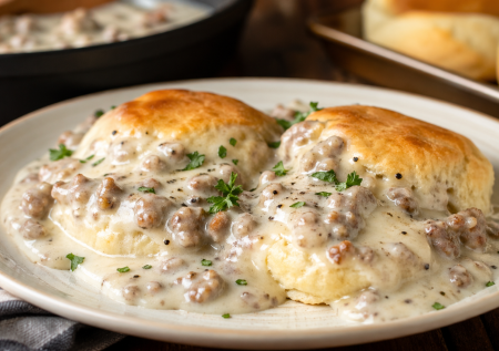 Когда обычные завтраки приелись: американские «Булочки с подливой»: Biscuits and gravy — просто, но удивляет