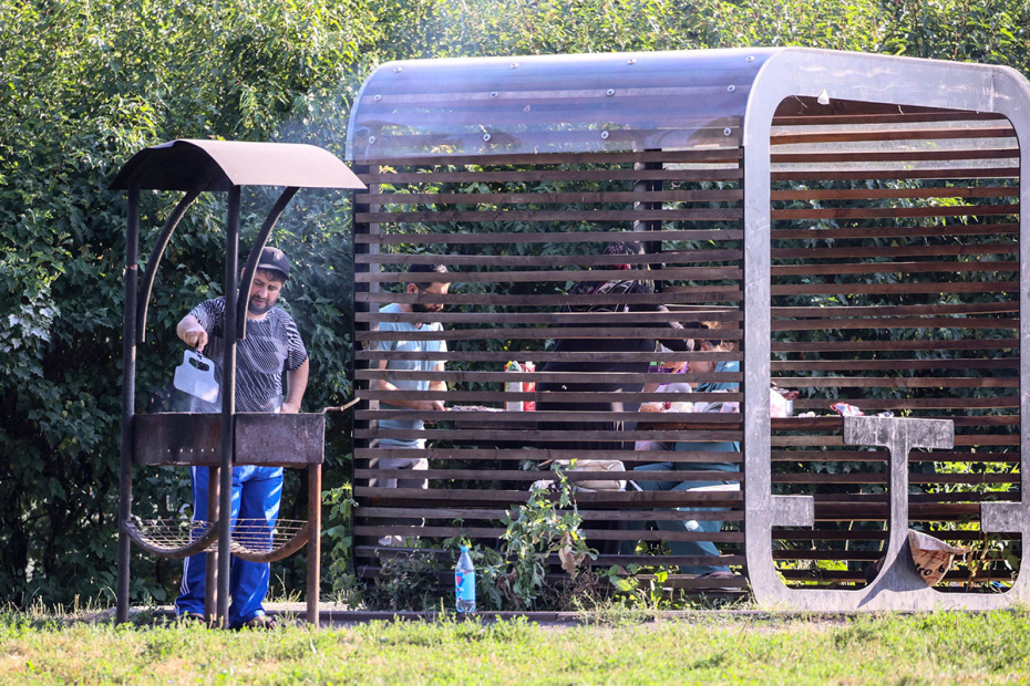 Приготовление шашлыка на Борисовских прудах в Москве