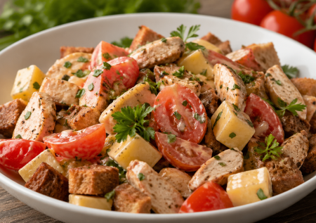 Салат из 3 ингредиентов и хлеба: простой, но очень вкусный. Только поджарить курочку