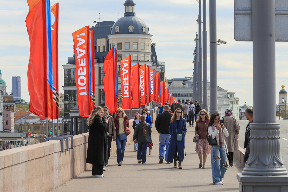 Оформление к празднованию Дня Победы в центре Москвы
