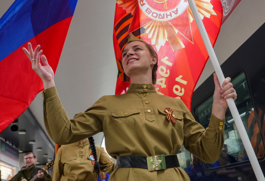 Участники патриотической акции «Электропоезд Победы» для ветеранов РЖД, организованной Московской железной дорогой и администрацией Балашихи