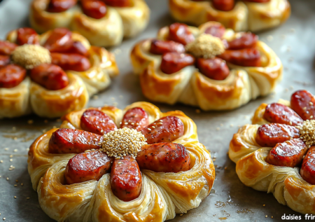 Сосиски-ромашки из слоеного теста: на каждый цветок уходит 2 минуты. Вкуснее и ароматнее пирожков