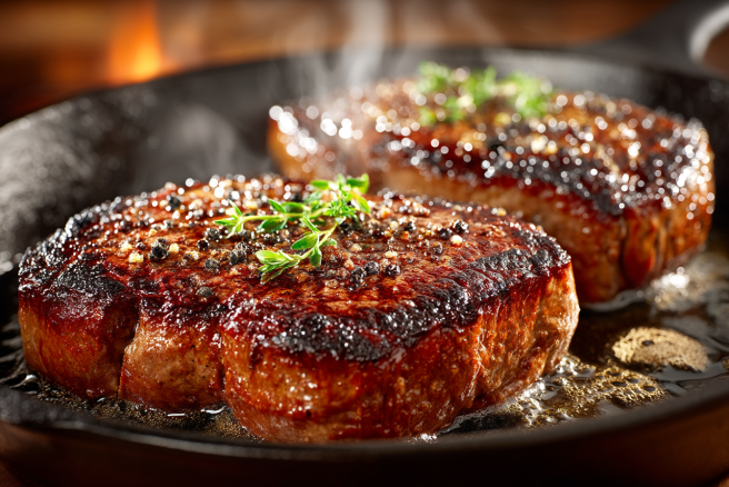 Говяжьи стейки на сковороде: medium rare за 8 минут