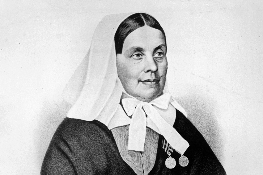 Екатерина Михайловна Бакунина, сестра милосердия Крестовоздвиженской общины. Репродукция рисунка из книги Гиллера. Литография. Государственный исторический музей