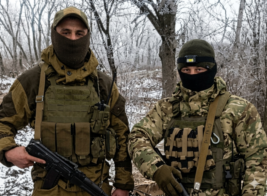 Военнослужащий штурмового отряда с позывным Вантэс (справа)