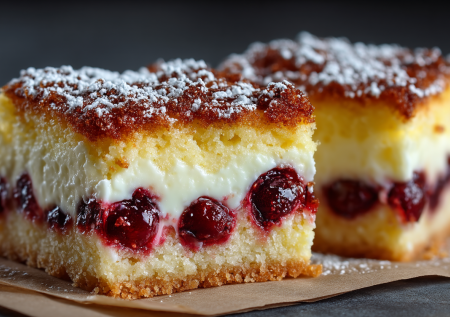Бисквитные батончики с творогом и вишней — рецепт нежного и вкусного десерта к чаепитию