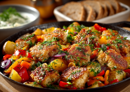 Мясная сковородка: горячее из курицы и картошки — все сбегутся на кухню на этот запах