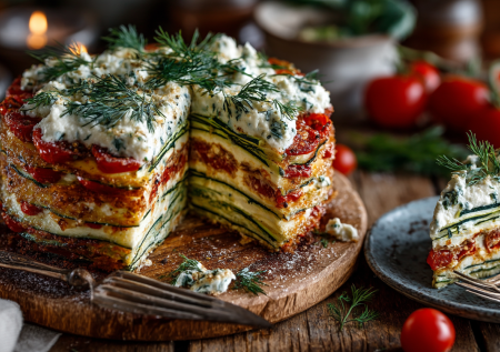 Упаковка фарша и 3 кабачка — объединяем и на сковородку: мясная версия кабачкового торта с чесночным соусом