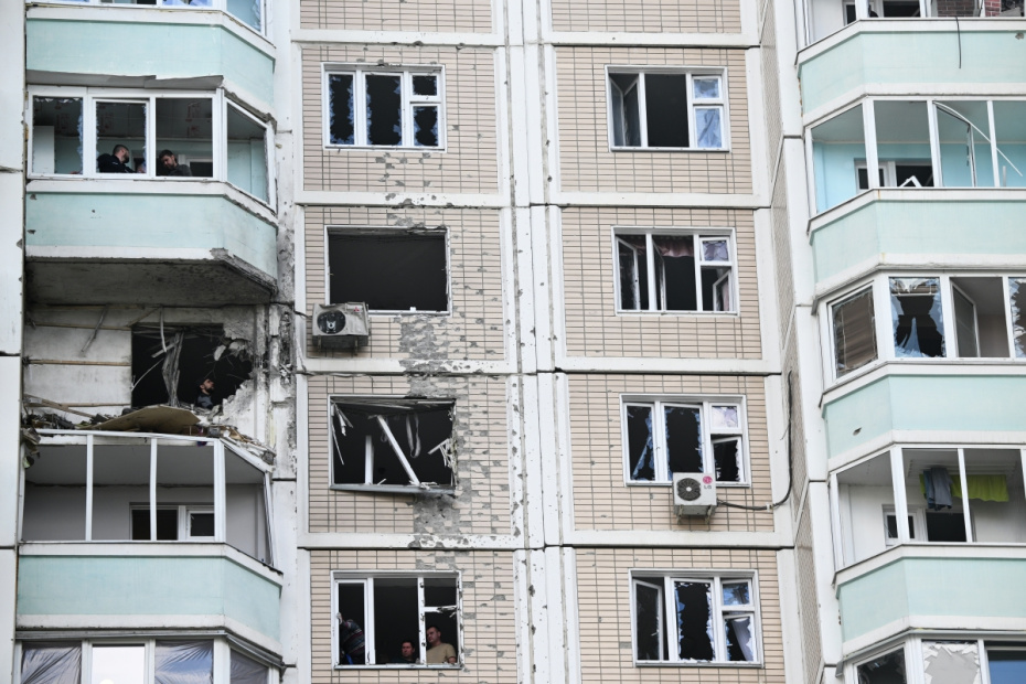 Последствия атаки БПЛА в подмосковном Красногорске