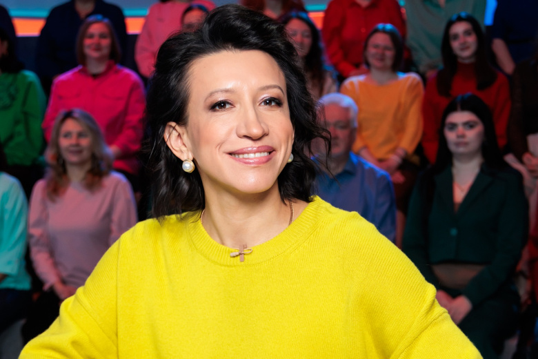 Елена Борщева на сьемках программы «Пятеро на одного» телеканала «Россия»