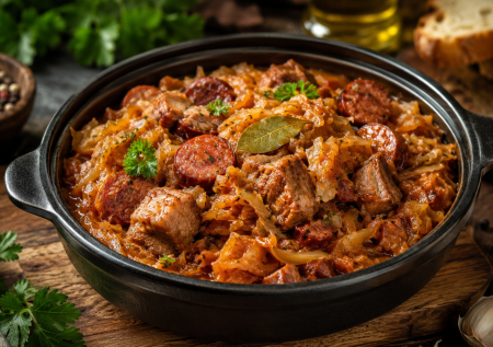 Не просто тушеная капуста, а бигос: продукты самые простые, но его съедят все. Яркое, запоминающееся жаркое