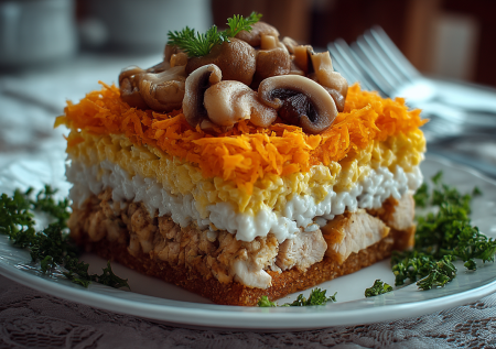 4 слоя и вкус, как у шаурмы: салат «Рыжик» — на каждый день и для дачных посиделок