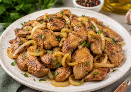 Жарю хрустящие ломтики печени с луком: простое блюдо с кукурузной мукой — такую печенку расхватывают со стола