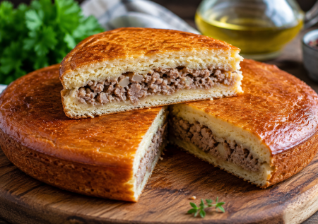 Пирог «2 стакана» с фаршем — проще и быстрее курника: замешиваю кефирное тесто, и через час на столе румяная выпечка