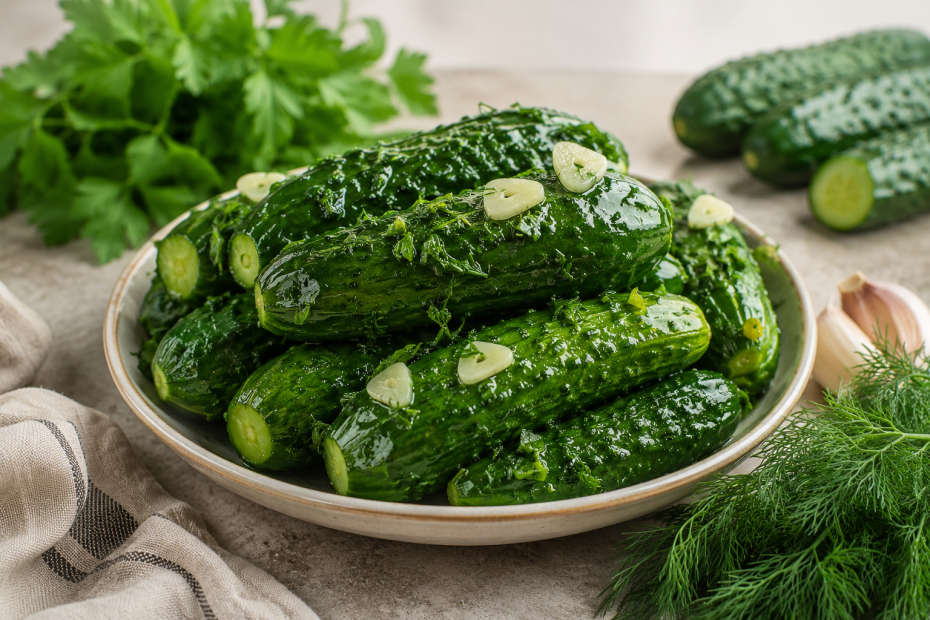 Классические малосольные огурцы в пакете с чесноком и укропом