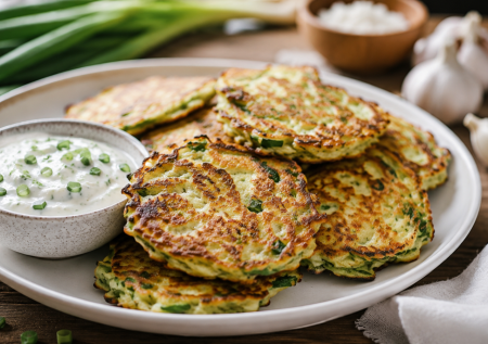 Все лето делаю оладьи из зеленого лука: вкусный способ съесть много витаминов — подаю с чесночным соусом