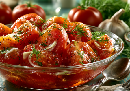Засыпаю солью на ночь — утром ем, а вкус, будто неделю стояли: маринованные помидоры