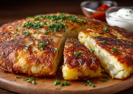 Если есть картошка и яйца, значит, быть вкусному завтраку: гигантский драник — перевернул раз, и готово