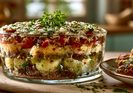 Если надо быстро и вкусно, делаю «Столицу»: мешаю картошку с сыром и маринованными огурцами