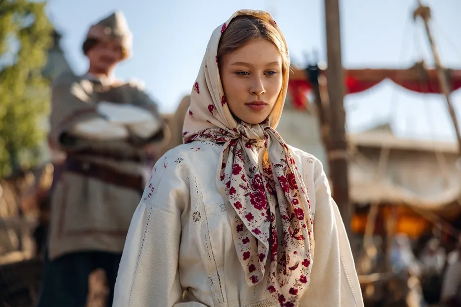 Анна Пересильд на съемках фильма «Садко»