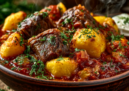 Тушеную картошку делаю с томатами и припеком — вкусное домашнее рагу со свиной шейкой