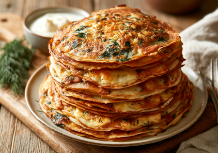 Никаких хачапури, русские блины вкусней: взбиваю кефир с сыром и зеленью — выходят с ароматом укропа