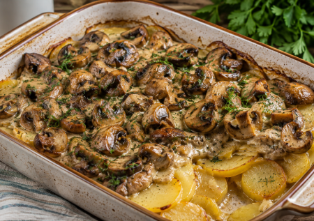 Шампиньоны мешаю со сметаной и соевым соусом, а вниз кладу картошку: вкусное летнее блюдо без мяса