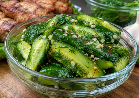 Огурцы быстрые «закусочные» к шашлыку и любому мясу — вкусный маринад, готовится за 5 минут