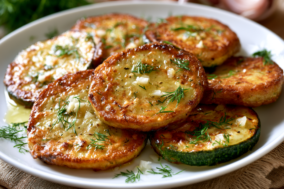 Жареные кабачки кружочками с чесноком