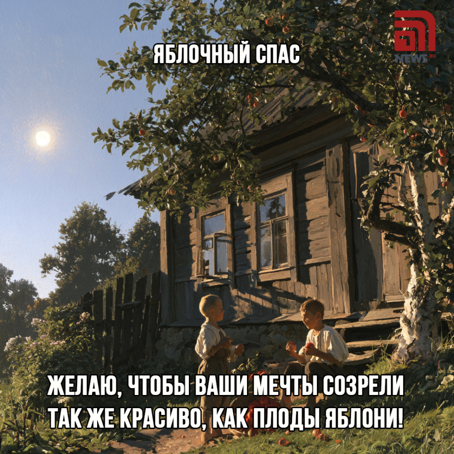Открытка с Яблочным Спасом 19 августа для родных