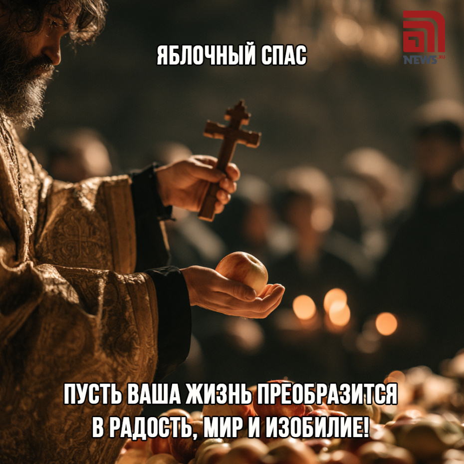 Открытка с Яблочным Спасом для христиан