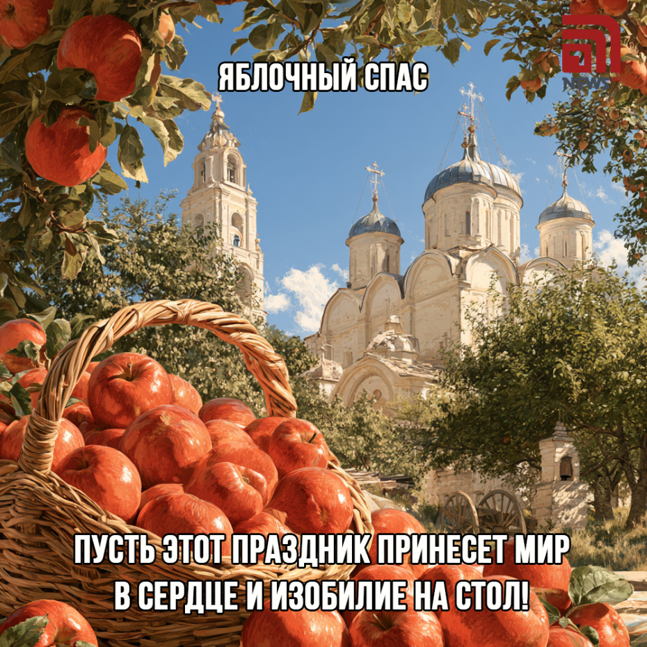 Открытка с Яблочным Спасом для верующих