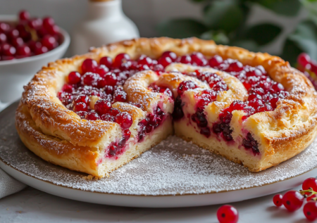 Торт «Королевская ватрушка» с творогом и ягодами. Беру творог, муку и горсть смородины — нежная начинка, рассыпчатое тесто