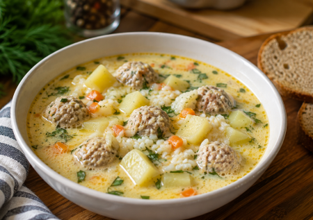 Для этого супа не варим долгий бульон: сливочная вкуснятина с рисом и фрикадельками. Семья всегда просит добавки