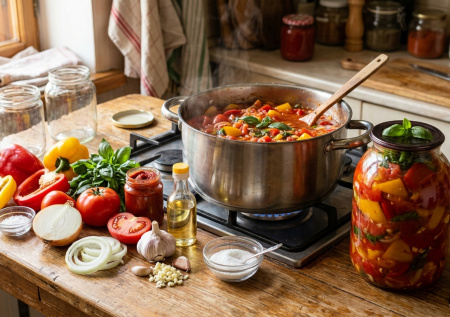 Лечо по-осетински — с томатной пастой и базиликом: зимой к мясу и лавашу — пальчики оближешь
