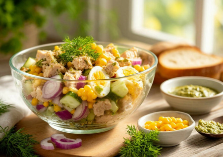 Заменила тунец на куриный фарш — салат, который можно на ужин: вкус бургера и море белка