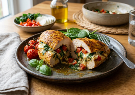 Вот как я спасаю сухую куриную грудку: запихнула внутрь сыр, томаты и отправила в духовку