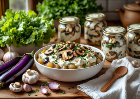 Зимний салат из баклажанов и грибов «Сказка» — катаю в майонезе, вкуснее соленых и маринованных