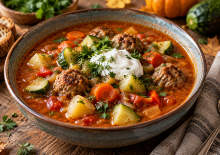 Осень — время супов: густой суп с кабачками и фрикадельками