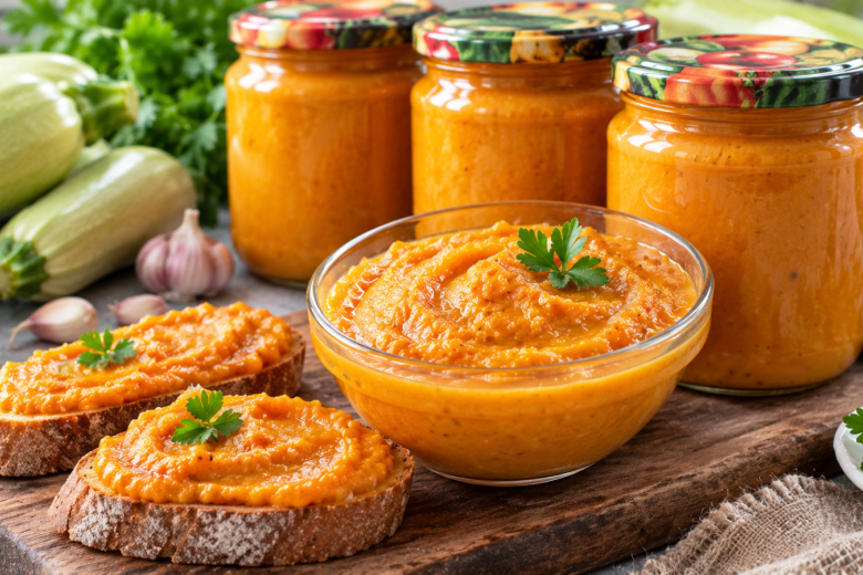 Кабачковая икра с печеными овощами