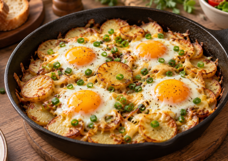 Жареная картошка по-вкусному: лишь взять яйца, сыр и нарезать тонкие кружки