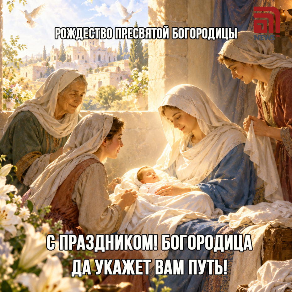 Красивая открытка на Рождество Богородицы для верующих